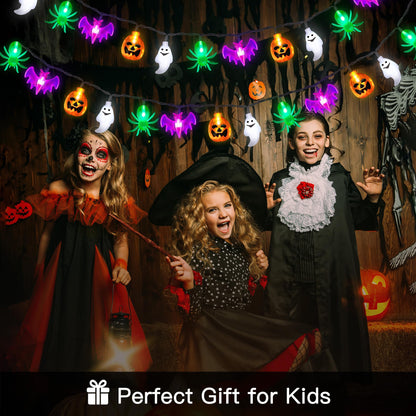 20FT 40LED Halloween Lights Outdoor Indoor Pumpkin Bat Spider Ghost Halloween String Lights Battery Operated, 8 Light Modes Waterproof Fairy Lights Decorations for Home Yard Window Party Outside Decor