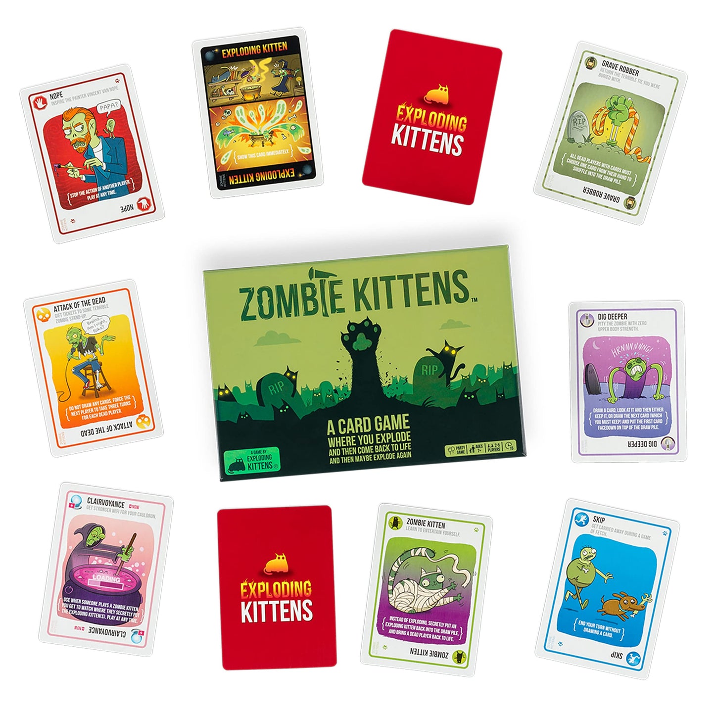 Exploding Kittens Zombie Kittens 2-5 Players - Ages 7+ - 15 Minutes to Play - High Stakes Zombie Card Game - Party Game, Family Game Night, Kid and Adult Card Game