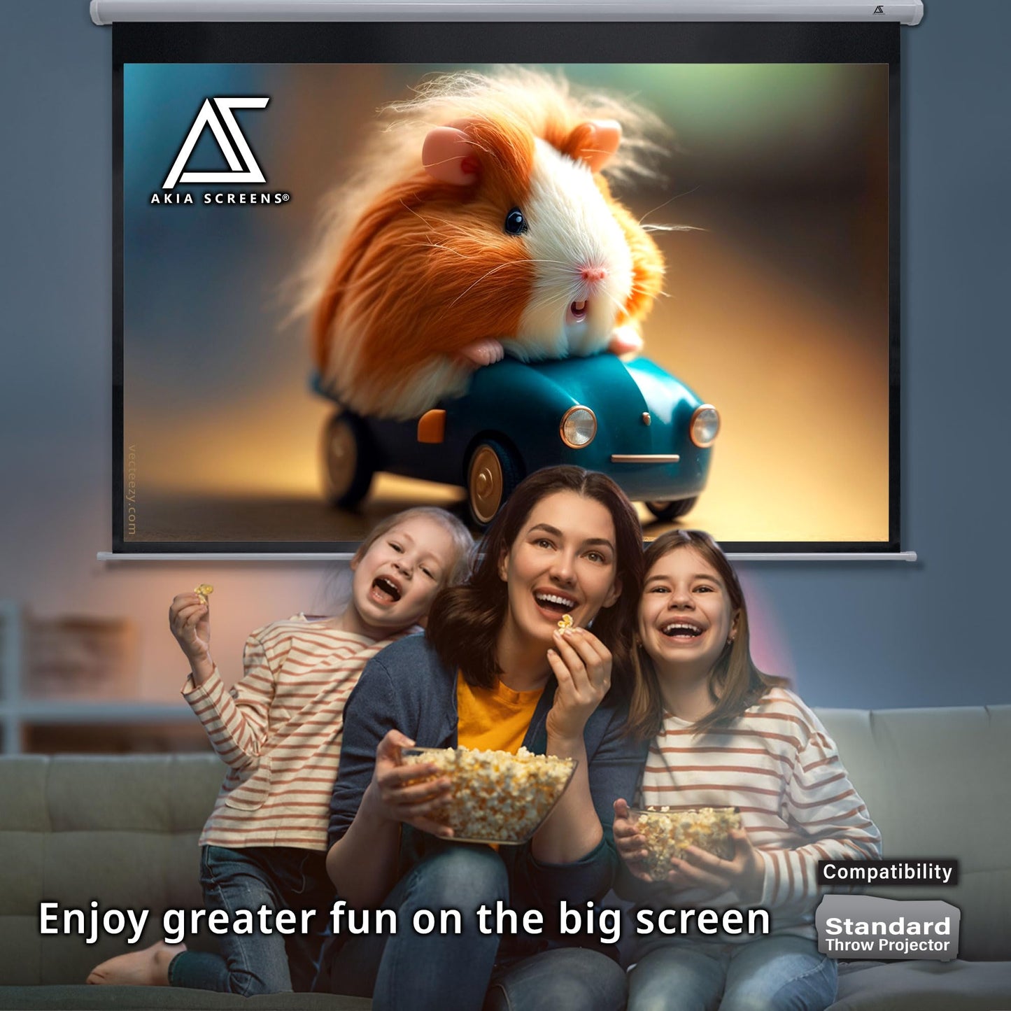 Akia Screens 110 inch Pull Down Projector Screen Manual B 16:9 8K 4K HD 3D Ceiling Wall Mount White Portable Projection Screen Retractable Auto Locking for Indoor Movie Home Theater Office AK-M110H1