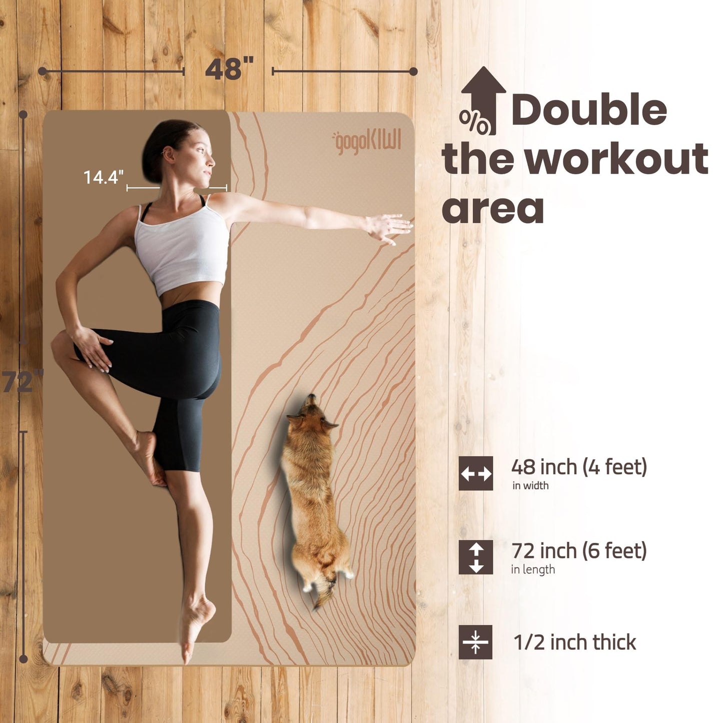 Large Yoga Mat (6'x4') – 1/4" & 1/2" Thick Exercise Mats for Home Workout, Extra Wide Workout Mats for Home Gym, Yoga, Pilates, Stretching, Floor & More