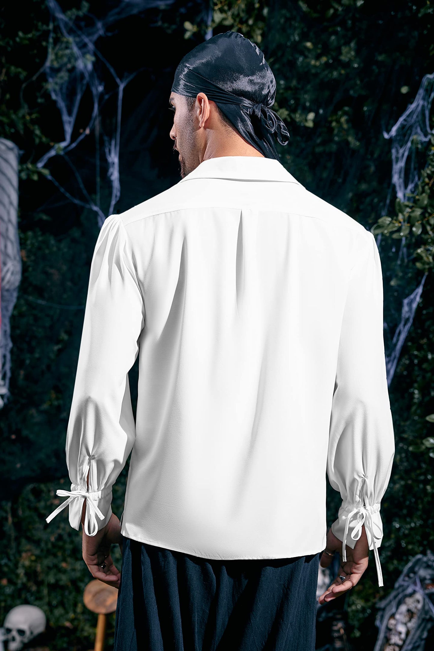 Mens Medieval Pirate Shirt Viking Renaissance Lace up Halloween Mercenary Scottish Jacobite Ghillie Tops (Small, 01 White)