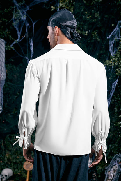 Mens Medieval Pirate Shirt Viking Renaissance Lace up Halloween Mercenary Scottish Jacobite Ghillie Tops (Small, 01 White)