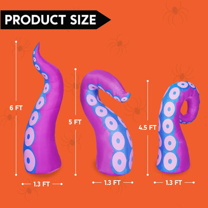 Joiedomi 3 Pcs Halloween Inflatables Octopus Tentacle Outdoor Window Decorations, Octopus Legs with Build-in LEDs, Halloween Front Door Window Roof Prop, Outdoor Holiday Blow up Decor for Garden Lawn