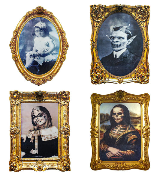 ECGER Halloween Decorations Indoor, Haunted Scary Decor - 3D Changing Face Pictures, Vintage Moving Wall Portraits Frame, For Horror Spooky Party Mansion Castle House Home Decoration(4 Pieces)