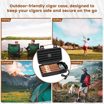 Flauno Travel Cigar Humidor Case - Portable Cigar Box with Humidifier Disc & Cigar Cutter | Waterproof | Airtight | Durable (Holds up to 10 Cigars)