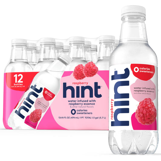 Hint Fruit-Infused Bottled Water, Raspberry - Sugar Free Flavored Water with Zero Calories, Naturally Flavored, and No Artificial Sweeteners - 16 Fl Oz (Pack of 12)