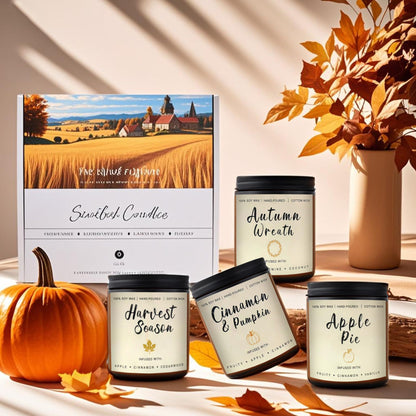 Fall Candles Gift Set – 4 Pack Scented Soy Candles for Home, Autumn Decor, Fall Decorations, Pumpkin Spice, Apple Pie, Cinnamon, Harvest – Great for Halloween & Thanksgiving Gifts