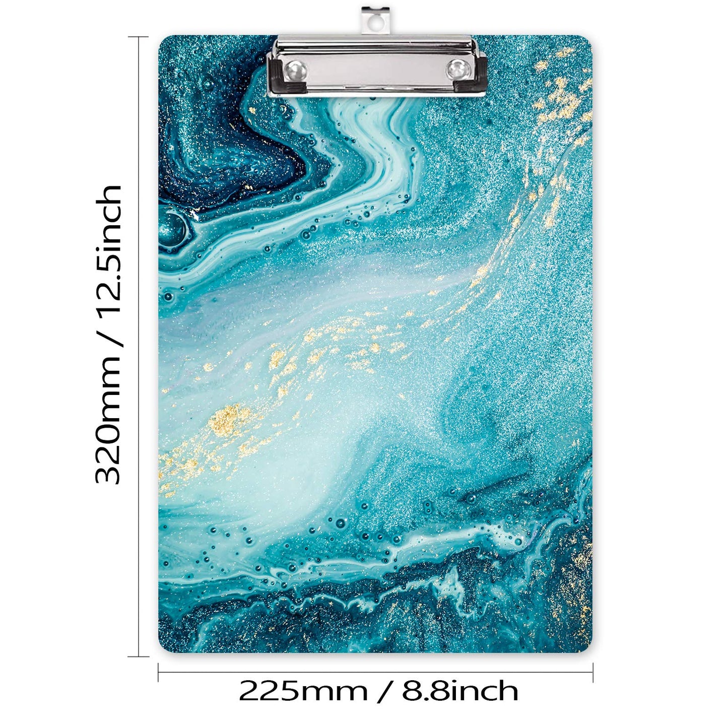 Hongri Wooden Clipboard, Fashion Design Clip Board for Classroom Students,Teacher, Women, Kids, Cute Custom Pattern, Standard Letter Size 9 x 12.5 in with Low Profile Metal Clip, Teal Marble