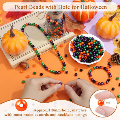 DUQGUHO Halloween Beads, 8mm Halloween Charms for for Jewelry Making, Black Purple Green Orange Beads, Party Accessories for Bracelets, Fake Pearl Beads 500PCS