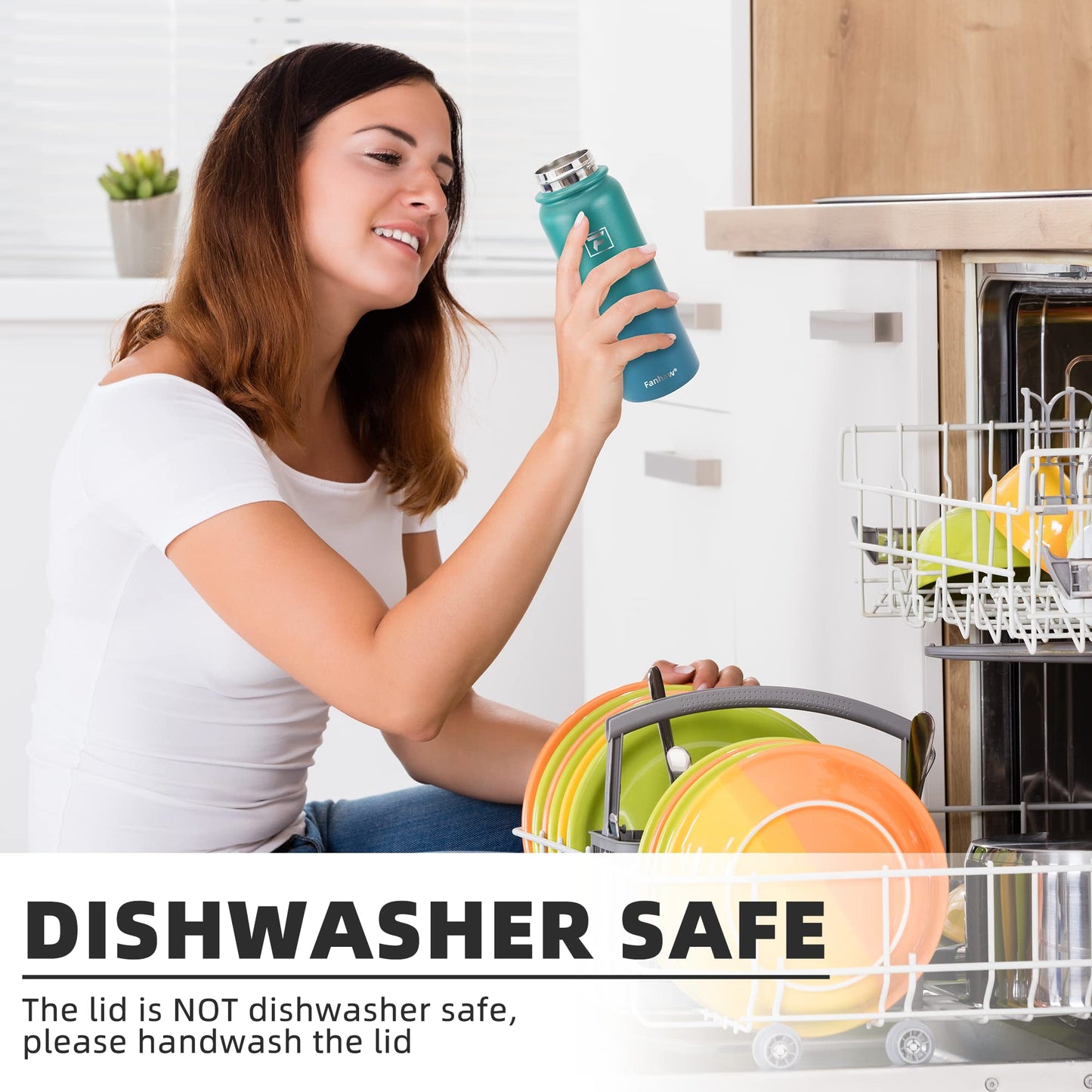 Fanhaw 20 Oz Insulated Stainless Steel Water Bottle with Chug Lid - Leak & Sweat Proof with Anti-Dust Lid (Green Blue)