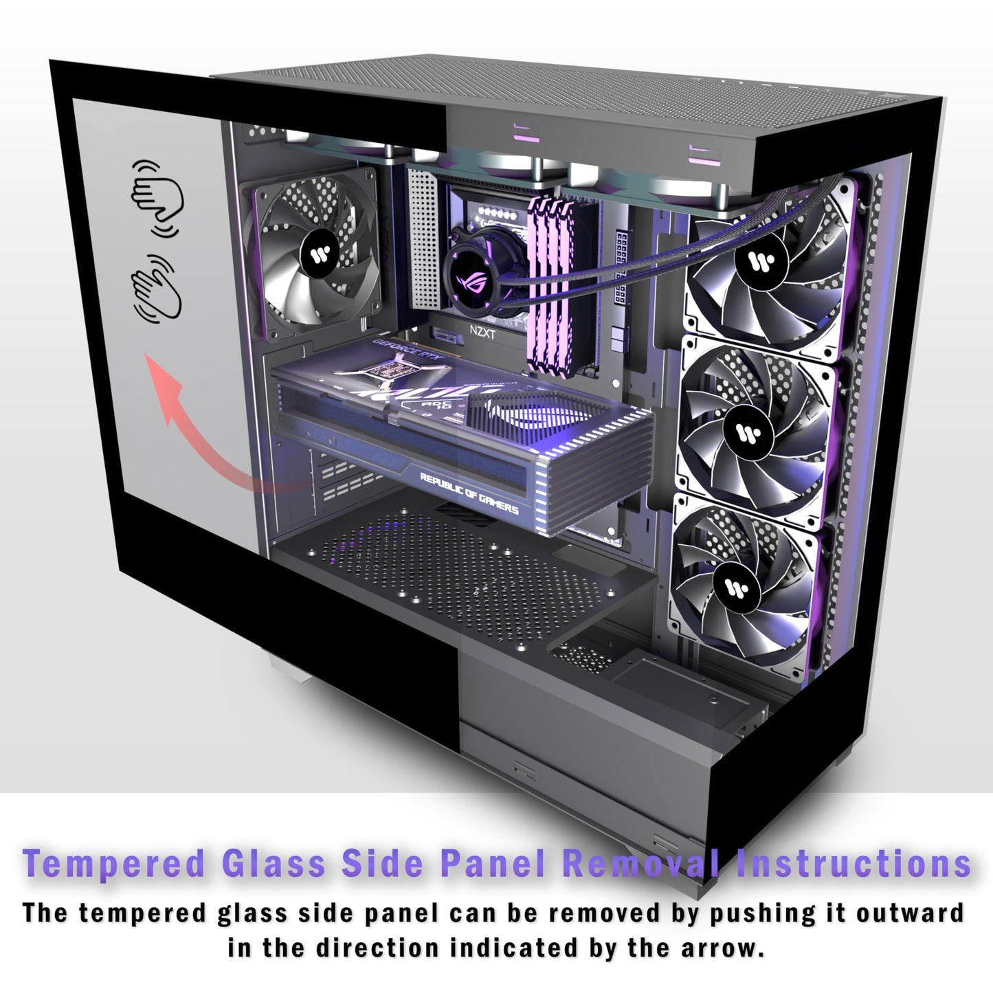 KEDIERS PC CASE ATX 4 Fans Pre-Installed, Type-C Mid Tower Computer Case with Full-View Dual Tempered Glass, Gaming PC Case,Black,P4