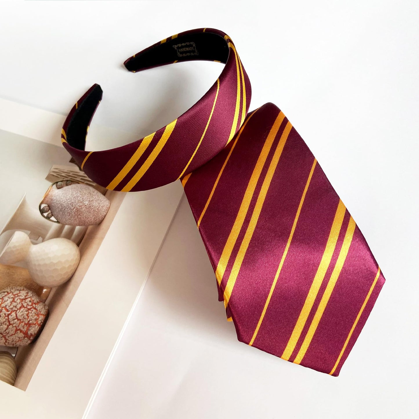 kitihoney Halloween Costume Accessories Women Vivid Burgundy Red and Yellow Stripe Headband Tie Adult Cosplay Party Hair Accessory