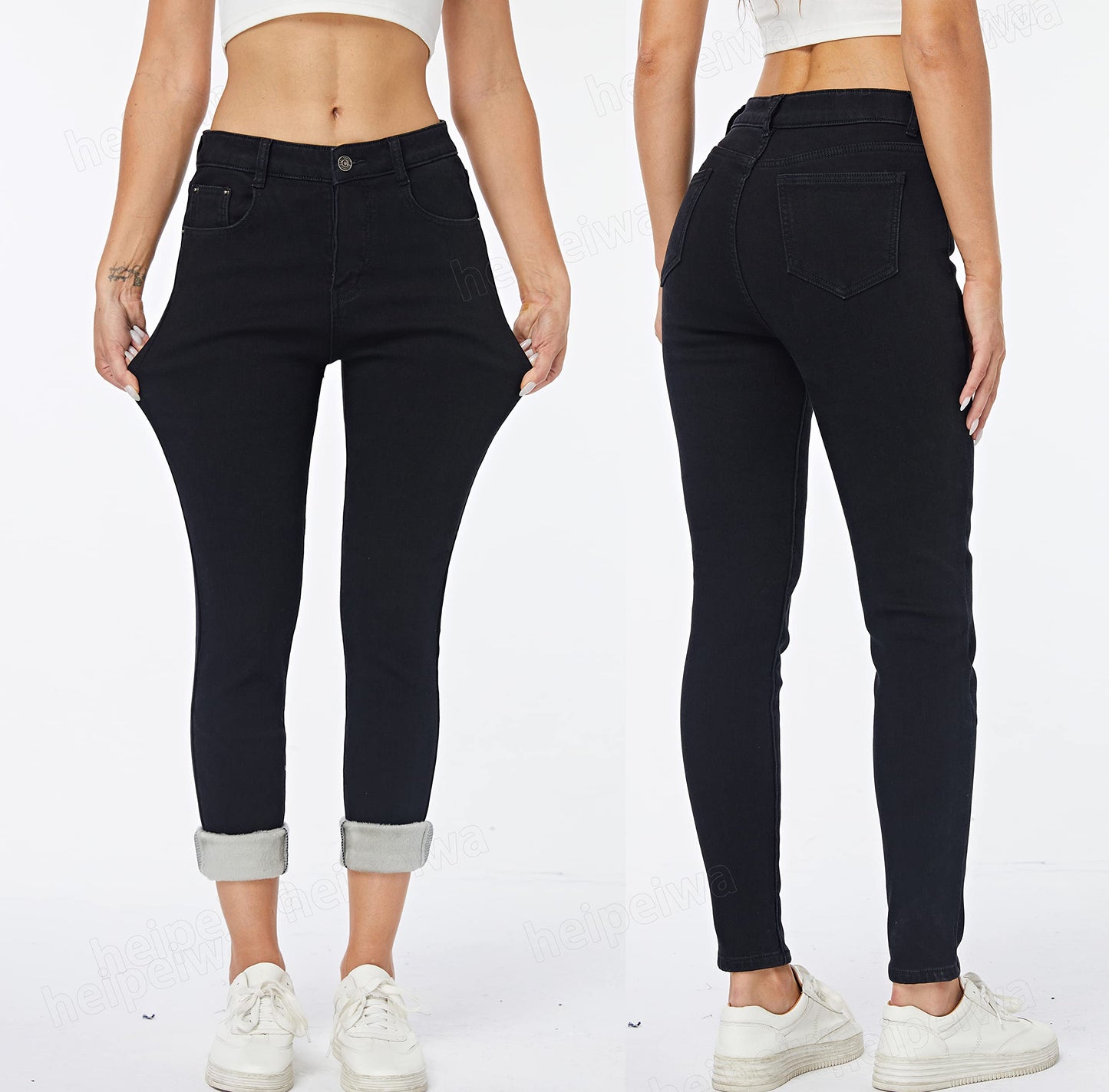 heipeiwa Womens Winter Jeans Thick Skinny Pants Fleece Lined Slim Stretch Warm Jeggings