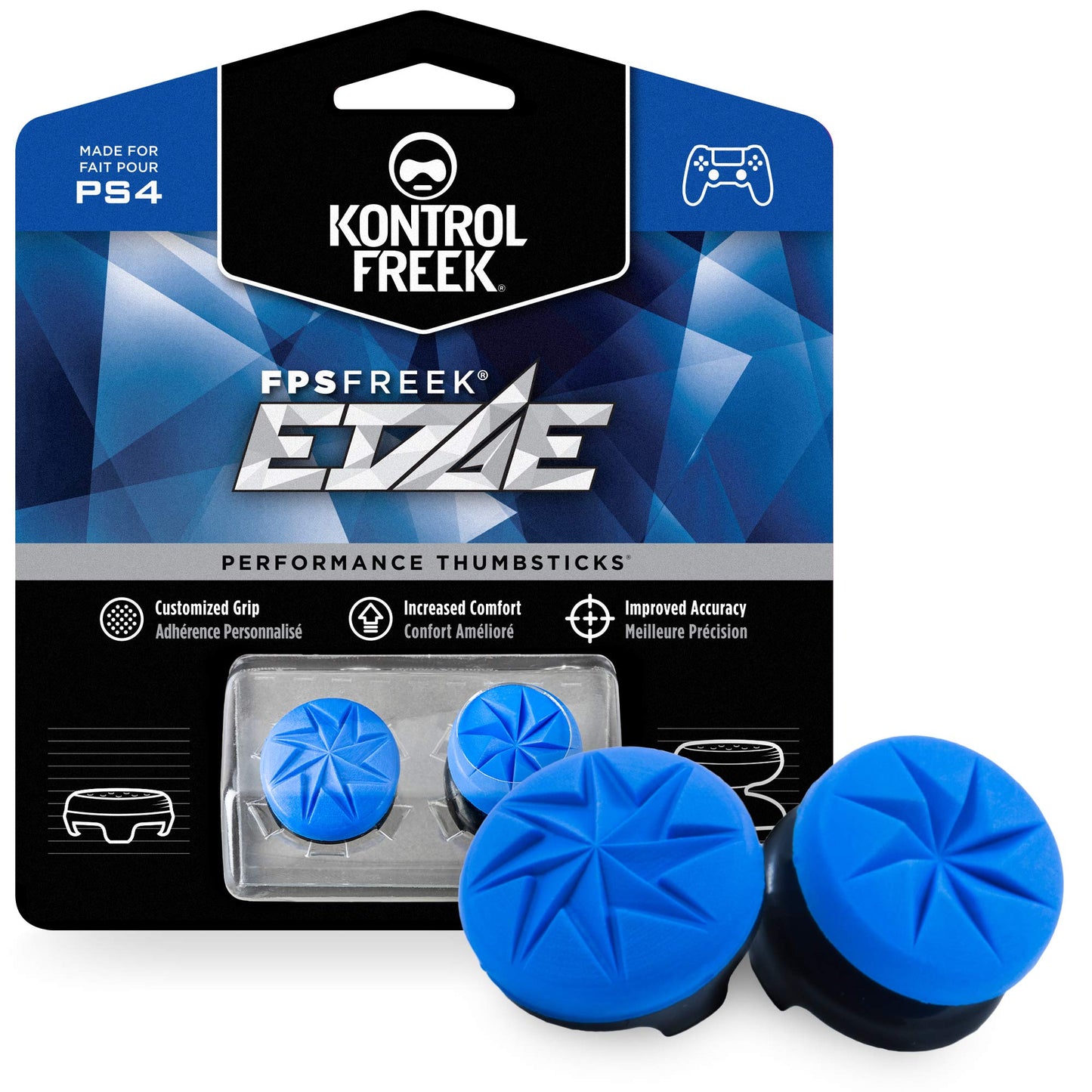 KontrolFreek FPS Freek Edge for PlayStation 4 (PS4) and PlayStation 5 (PS5) | Performance Thumbsticks | 1 High-Rise Convex, 1 Low-Rise Convex | Blue