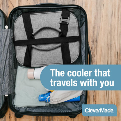 CleverMade Tahoe Collapsible Insulated Cooler Bag – 18 Cans / 14 Qt Leakproof Soft Cooler for Beach, Travel, Car – Bottle Opener – Cool Gray/Midnight