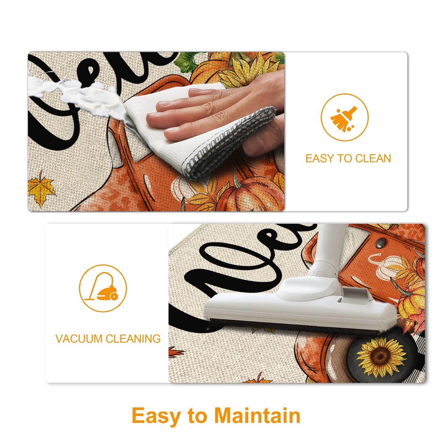 Fall Door Mat, Welcome Fall Outdoor Mat for Front Door, Autumn Pumpkins with Truck Black and White Buffalo Plaid Seasonal Non Slip Doormat for Entrance Entryway Outside, 17x29 Inches