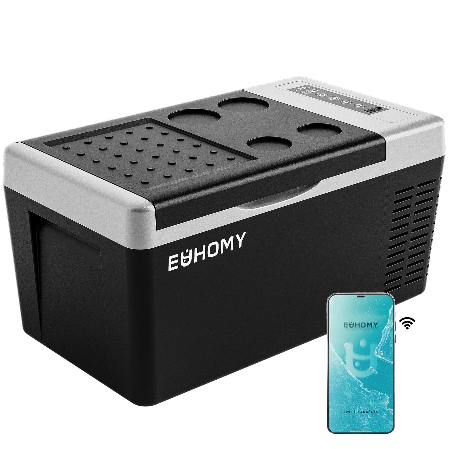 EUHOMY 12 Volt Refrigerator, 19QT(18L) Compressor Electric Cooler APP Control, Car Fridge -4℉~68℉, Portable Refrigerator 12/24V DC 110-240V AC, Portable Freezer for Camping, Travel, Boat