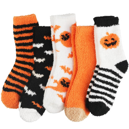 floconssy Halloween Fuzzy Socks for Women, Fall Pumpkin Gifts Slippers Socks Funny Fluffy Cozy Freaky Boo Basket Stuffers