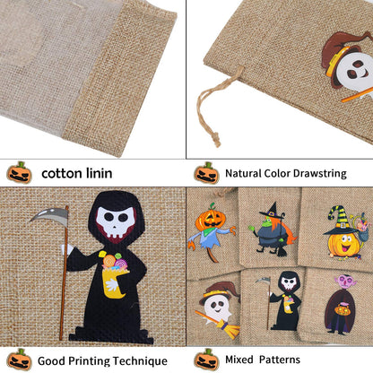 DIYASY 48 Pcs Halloween Burlap Gift Bags,Goodie Treat Bags with Drawstrings for Kids Halloween Party Favor