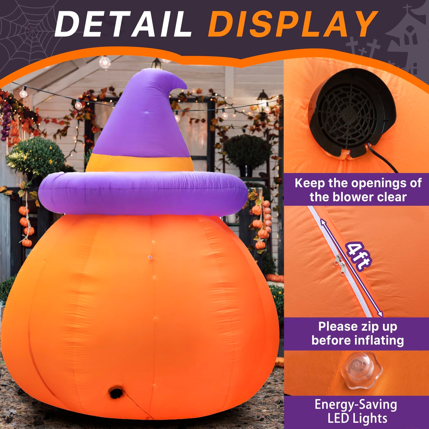 New 10FT Giant Halloween Inflatables Large Pumpkin with Interior Space for Play Blowup Yard Decor with LED Lights Lighted Lawn Outdoor Game Holiday Decorations