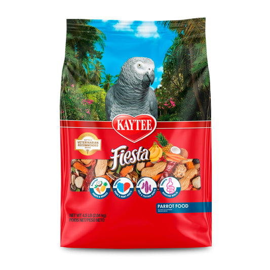 Kaytee Fiesta Parrot Food, Nutritious and Fun Blend, Supports Skin, Feather, Digestion, Brain and Heart Health, 4.5 pounds
