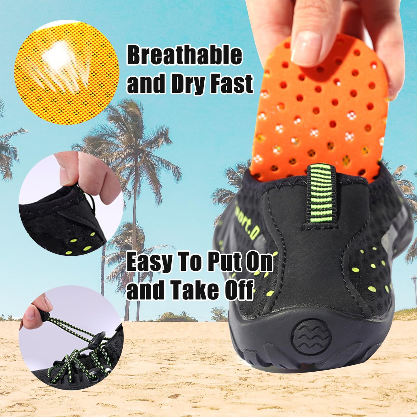 Joelynne Water Shoes for Women Men, Quick Dry Barefoot Aqua Shoes Beach Swim Sports Outdoor Hiking Diving Surf, 1 Carbon Black, 10 Women/8 Men