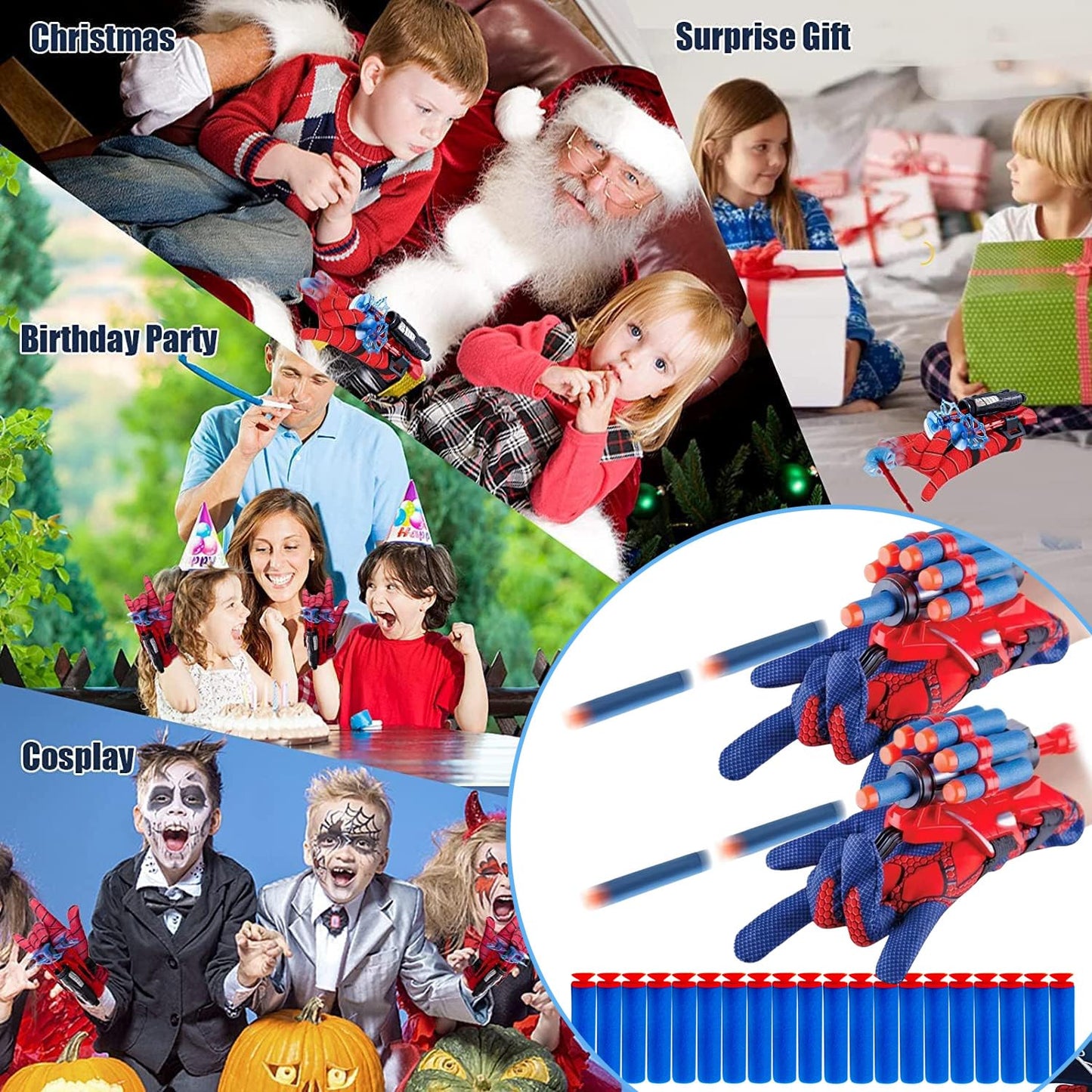 keumi 2 Sets Spider Web Shooters Cosplay Launcher Gloves with Wrist Toy Set Hero Webs Shooter Easter Basket Stuffers