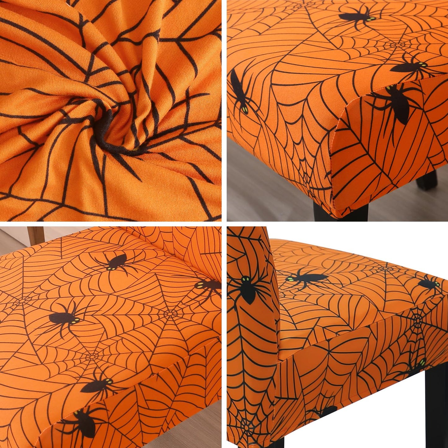 JQinHome Halloween Orange Dining Chair Slipcover, Spider Web Chair Covers Set of 4 ，High Stretch Washable Chair Protector Cover for Dining Room, Kitchen,Home Party,Wedding Ceremony(Orange, 4PC)