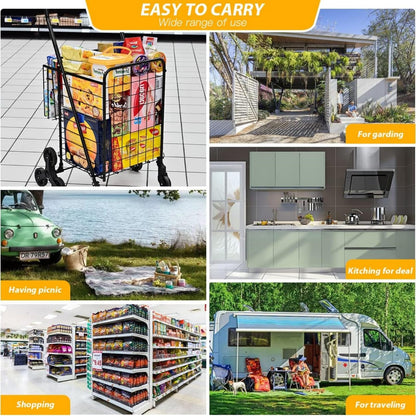 Kiffler Grocery Shopping Cart with 360° Rolling Swivel Wheels Stair Climber Utility Cart Easily Collapsible Cart with Tri-Wheels, 66lb Extended Foam Cover, Trolley for Stair, Laundry, Travel (Black)