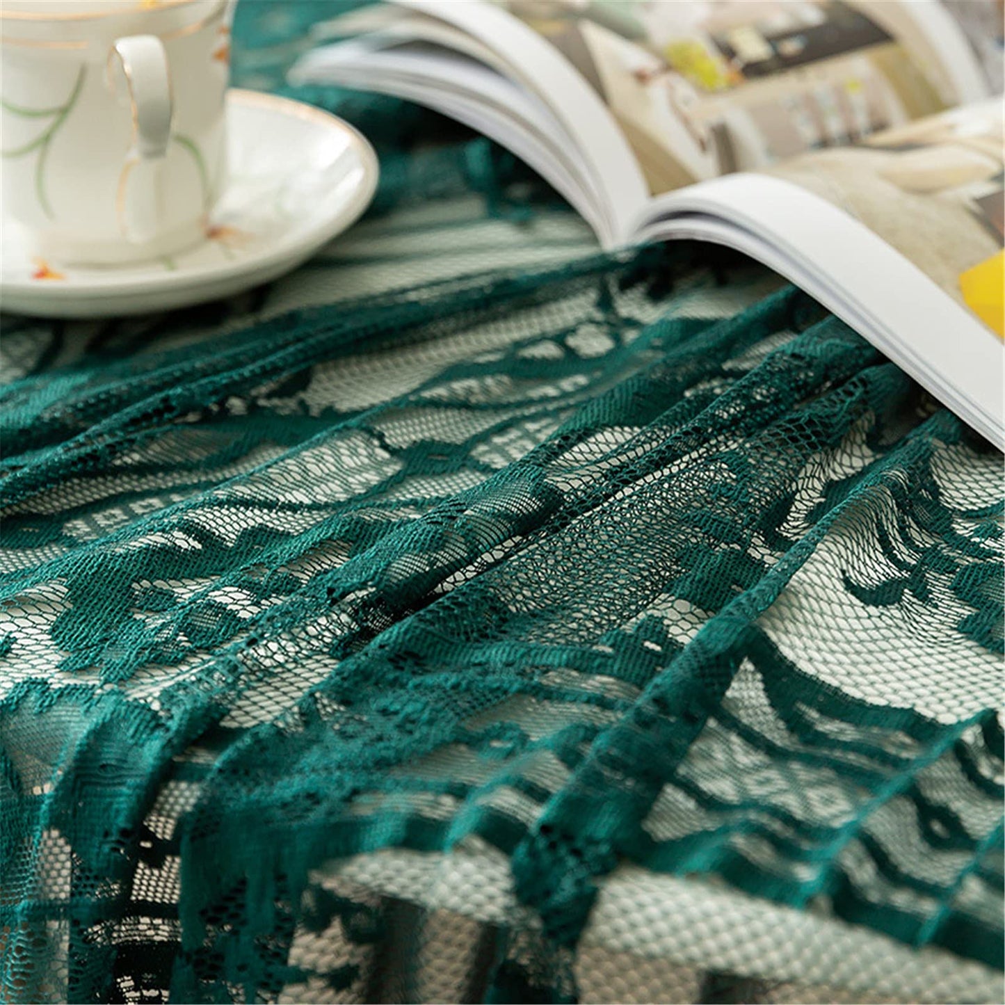 Green Lace Tablecloth Embroidered Elegant Floral Patterns Table Cloth Round Overlay Table Cover for Wedding Party Holiday Long Dinner Home Decor(Round-60, Green)