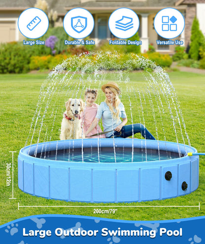 EPN Large Foldable Dog Pool – 0.55MM PVC 2-in-1 Portable Bathtub & Sprinkler for Dogs, Cats, Kids – Heavy Duty, Non-Slip, Summer Water Toy (79")