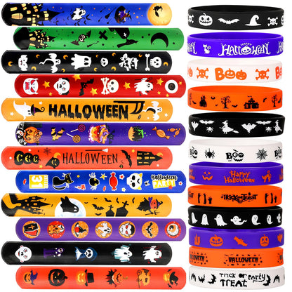 Garma 48Pcs Halloween Slap Bracelets Rubber Wristbands for Halloween Party favors, Kids Girls Boys Toddlers Halloween Gifts
