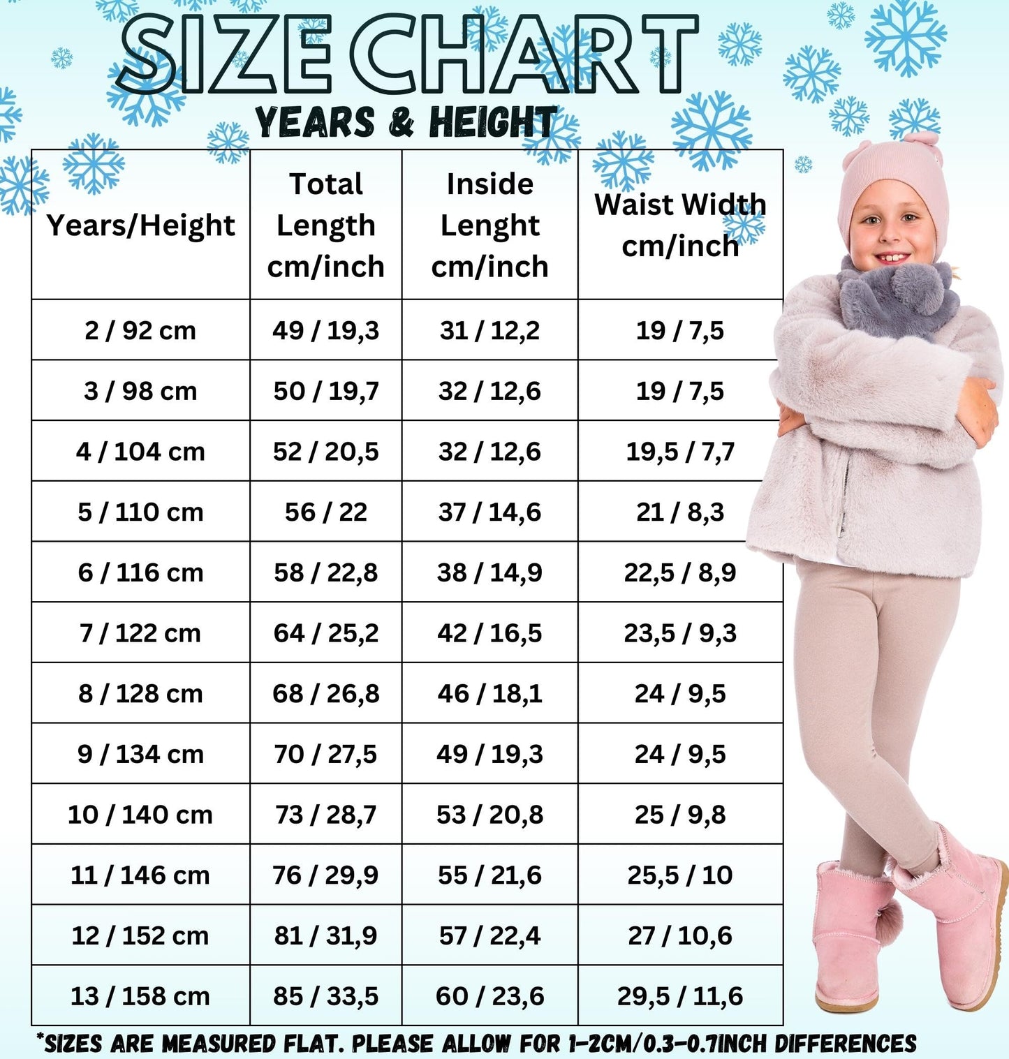 hi!mom Girls Kids Winter Leggings Cotton Winter Warm Leggings Full Length Children's Trousers Thermal Material Kids Leggings Thermal Breathable Kids Leggings Size 1-13 Years
