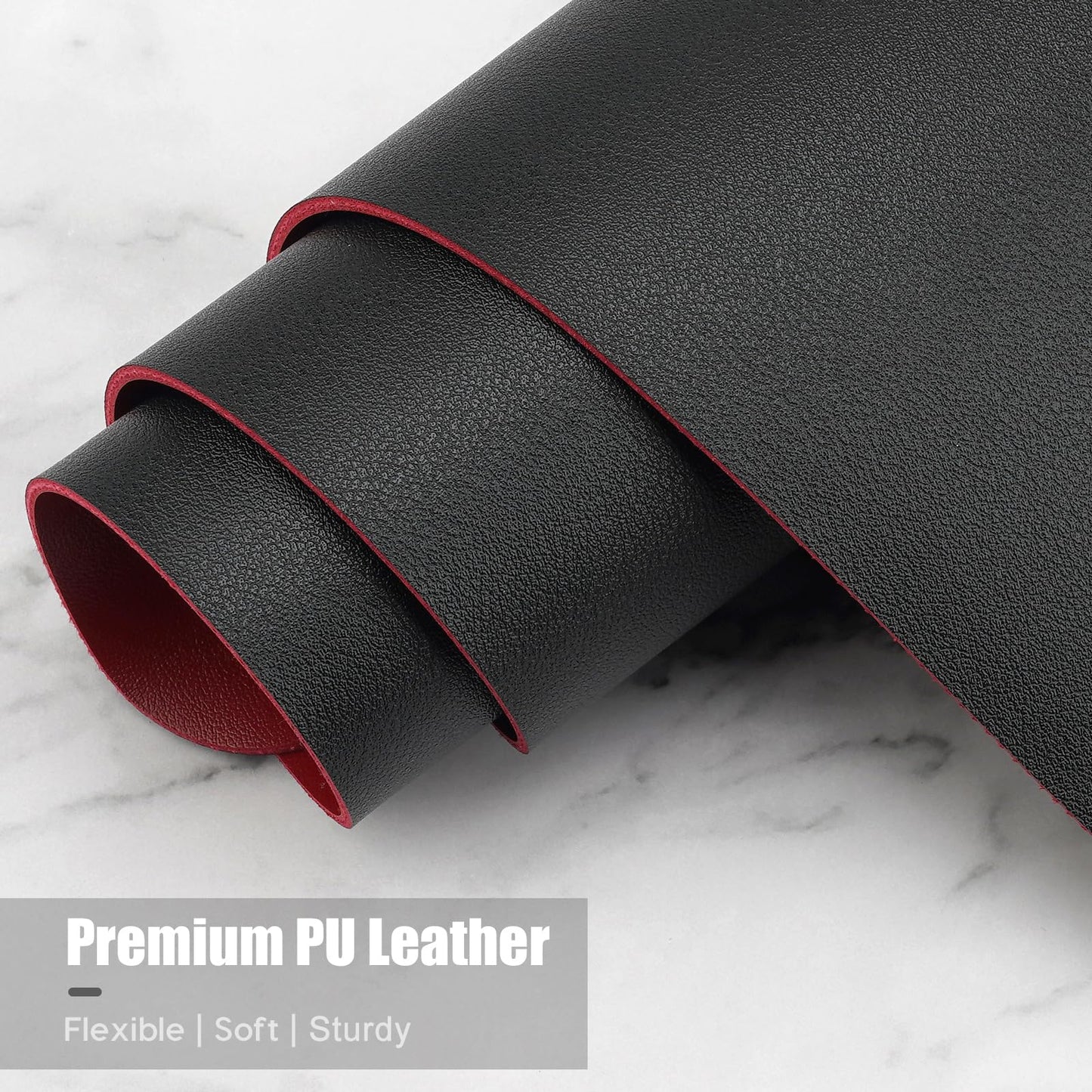 Hsurbtra Desk Pad, 31.5" x 15.7" Dual Side PU Leather Desk Mat, Waterproof Non-Slip Desktop Blotter Protector, Large Mouse Pad for Laptop Keyboard Office Home, Black and Red