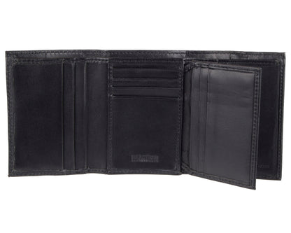 Kenneth Cole Reaction Men's Wallet - RFID Genuine Leather Slim Trifold with ID Window and Card Slots, Black Plaque