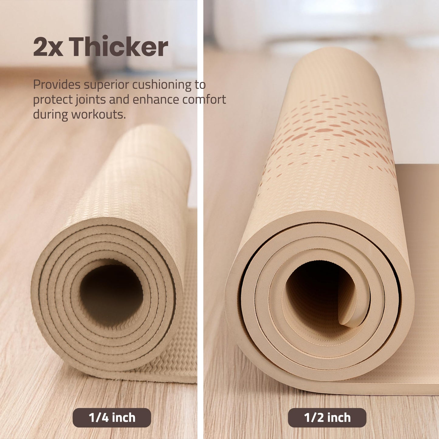 Large Yoga Mat (6'x4') – 1/4" & 1/2" Thick Exercise Mats for Home Workout, Extra Wide Workout Mats for Home Gym, Yoga, Pilates, Stretching, Floor & More