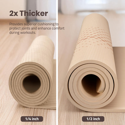 Large Yoga Mat (6'x4') – 1/4" & 1/2" Thick Exercise Mats for Home Workout, Extra Wide Workout Mats for Home Gym, Yoga, Pilates, Stretching, Floor & More