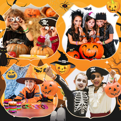 JUNEBRUSHS 64pcs Halloween Party Favors Silicone Bracelets Rubber Wristbands for Halloween Party Trick or Treat Goodie Bag Stuffers Fillers Decorations Accessories Supplies(8 Designs)