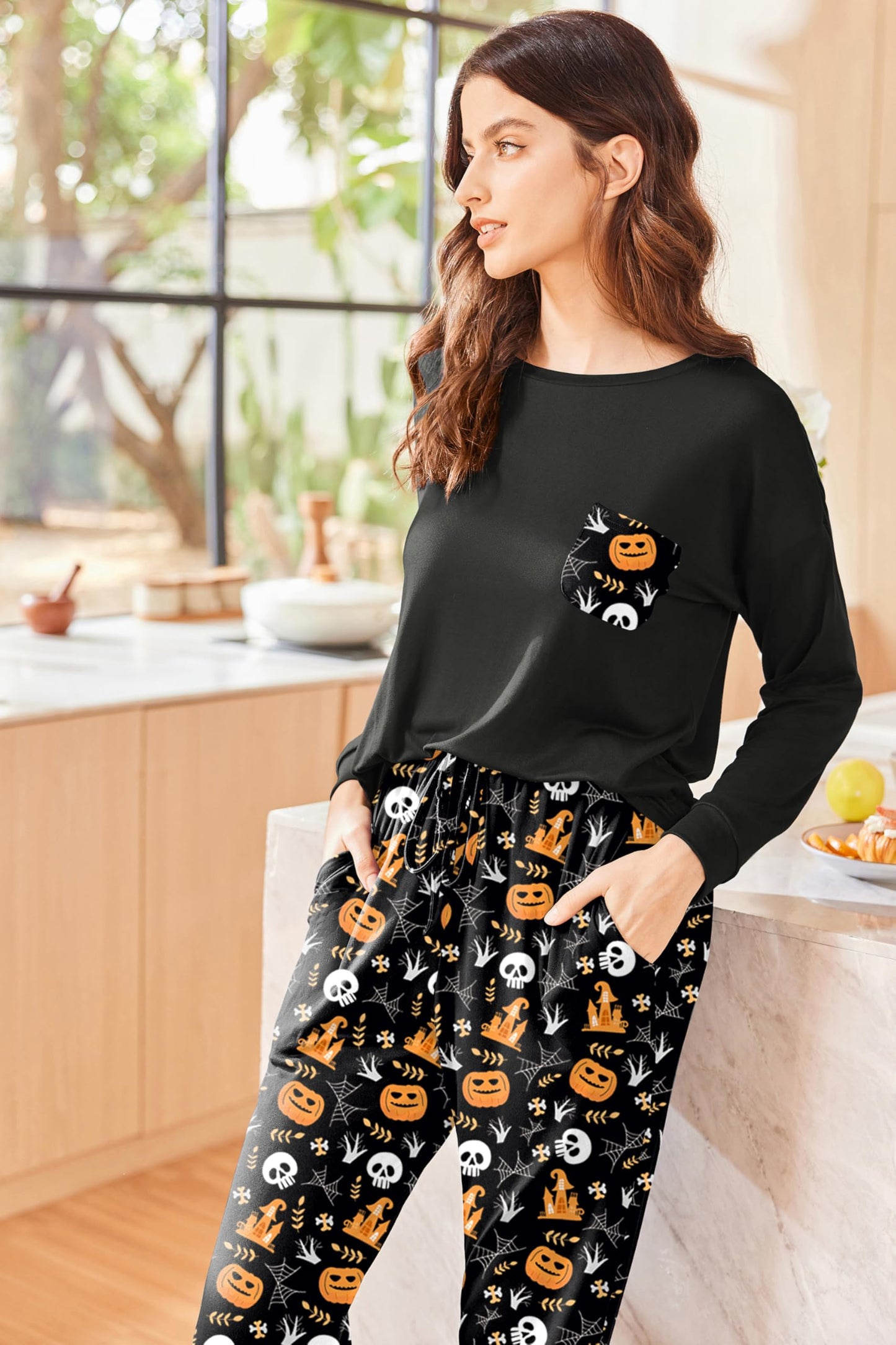 Ekouaer Womens Pajamas Set Long Sleeve Christmas PJ Sets Soft Lounge Set for Women Sleepwear Joggers with Pockets