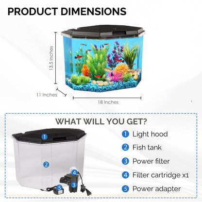 Koller Products 6.5-Gallon Aquarium Kit with Power Filter and LED Lighting, (AP650)