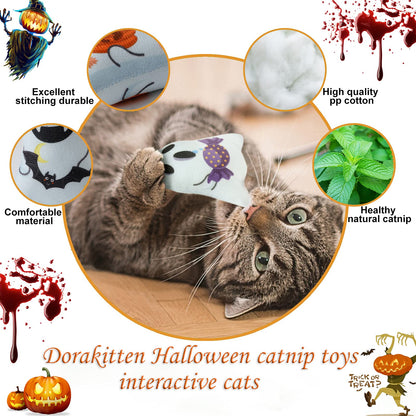Dorakitten Catnip Toys Interactive Cat 5PCS Cats Chew Plush Ghost Toys & Pet Stuffed Nip Pillow & Kitten Best Kicker Toy Cute and Soft Teething Supplies for Moving Kitty Indoor