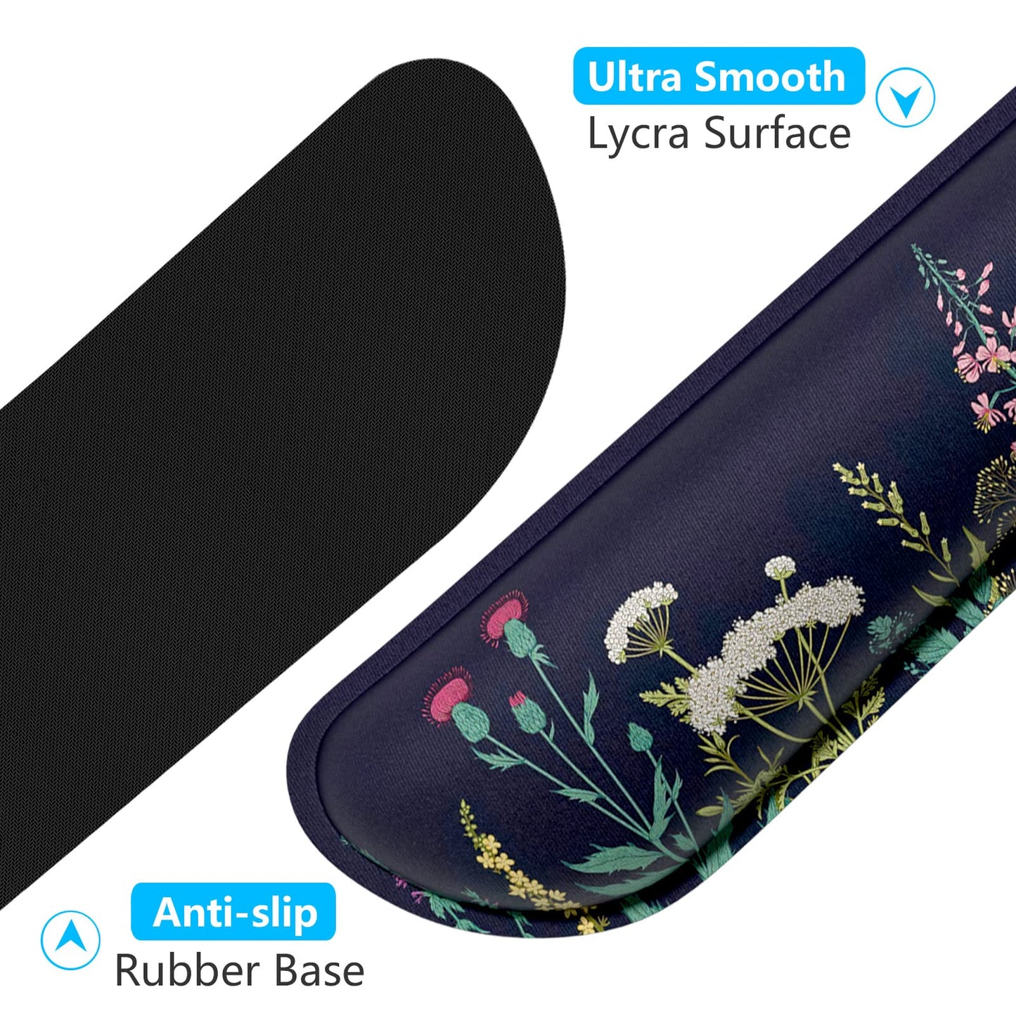 Dapesuom Enlarge Keyboard Wrist Rest, Memory Foam Wrist Cushion for Desk Mat Support, Cute Pain Relief Keyboard Mouse Pad Rests Set with Non-Slip Base for Gaming Laptop Office Computer, Elegant Flower
