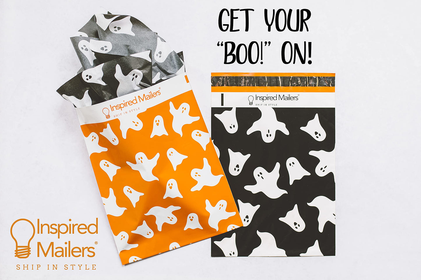 Inspired Mailers - Halloween Poly Mailers 10x13 Variety Pack of 40-10 each: Candy Corn, Ghosts, Orange Ghosts, Spiderwebs - Shipping Envelopes (10x13, 40 Pack)