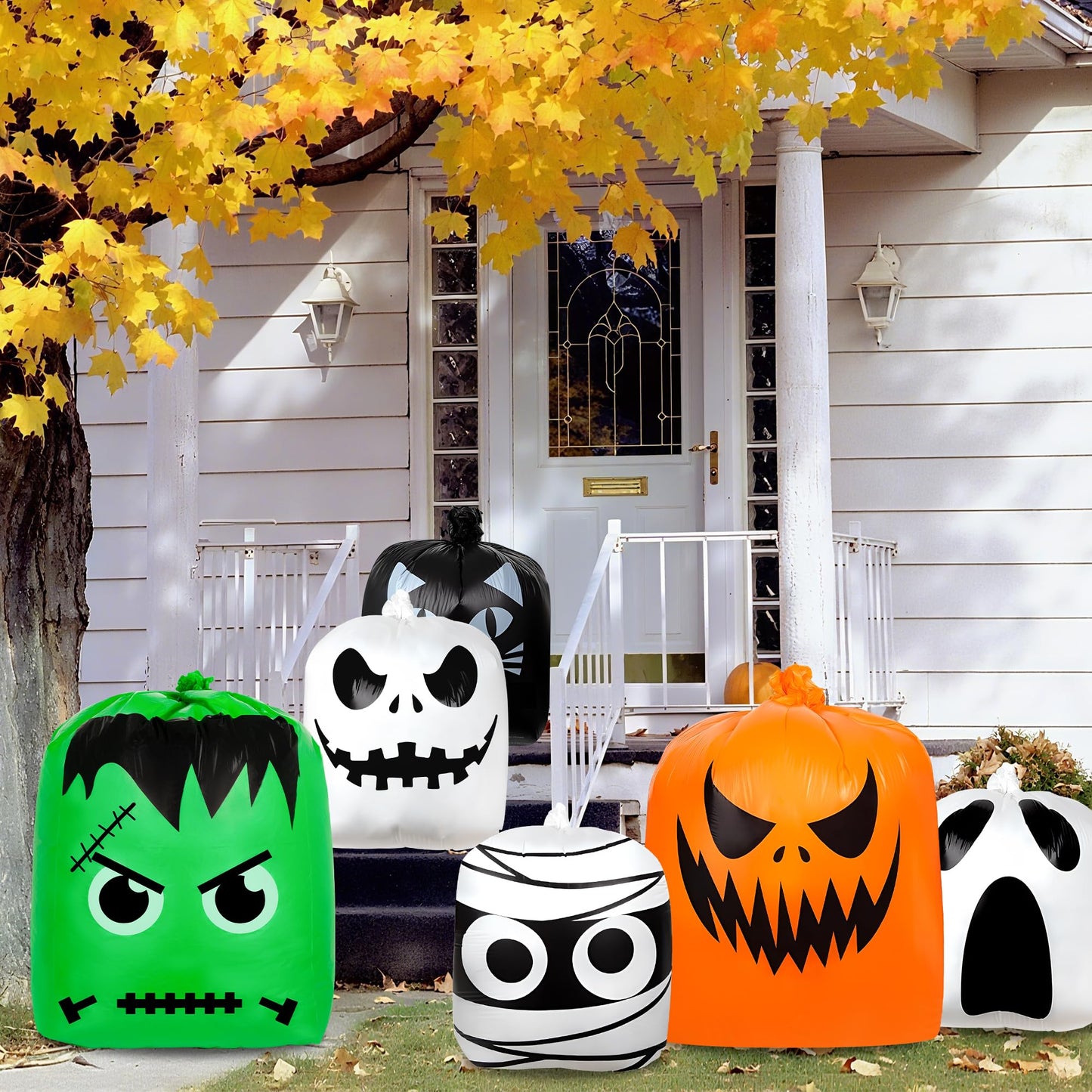 10 Pack Halloween Leaf Lawn Bags - Giant Pumpkin Lawn Bag with Twist Ties, Reusable Trash Bag for Outdoor Garden Decoration, Thanksgiving Fall Yard Decor