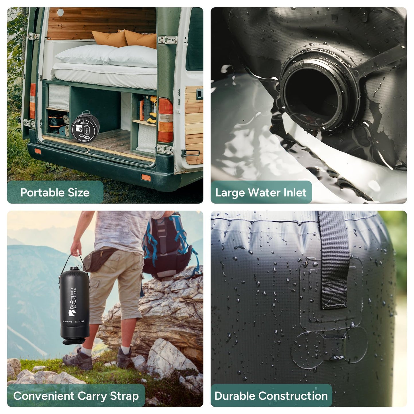 DR.PREPARE Portable Shower for Camping, 4/5 Gallons Camping Shower Bag, Portable Outdoor Shower with Pump for Hiking, Climbing, Pet Cleaning, Car Washing, Beach & Emergency