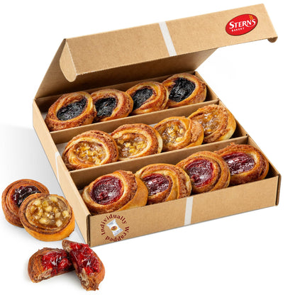Fruit Danish Pastries | Christmas Holiday Corporate Food Gifts in Gift box |12 Individually Wrapped ASSORTED Fruit Filled Cinnamon Buns | Halloween, Thanksgiving-Stern’s Bakery