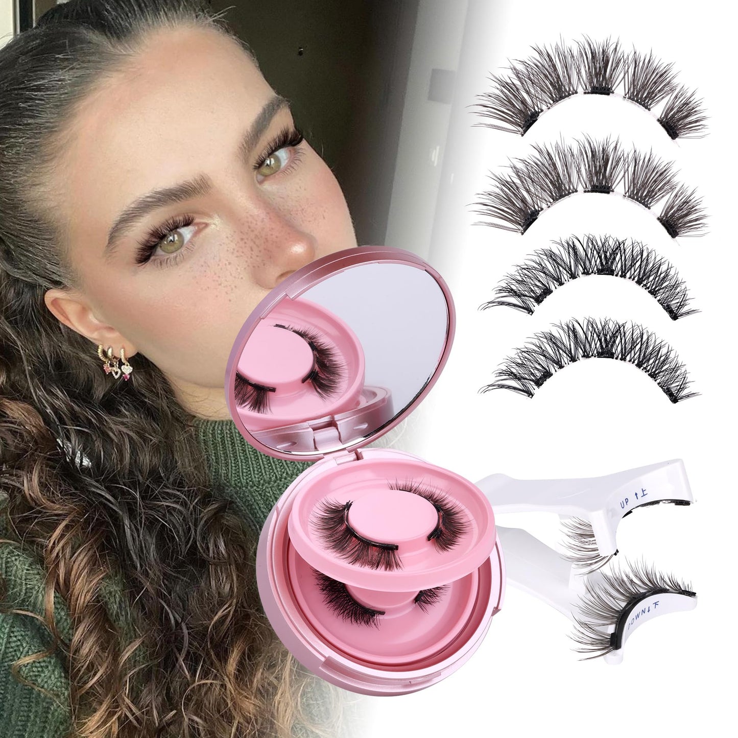 JIMIRE Magnetic Eyelashes Natural Look 2 Pairs Cat Eye Magnetic Lashes with Applicator Reusable Magnetic Eyelashes No Glue Needed Magnetic Lashes without Eyeliner Demi-Wispies Eyelashes Easy to Apply