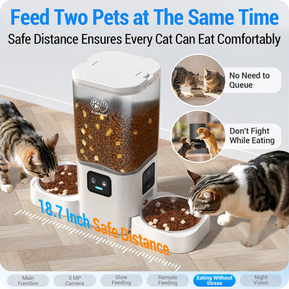 Frienhund Automatic Cat Feeder with Two HD Camera for 2 Cats: 7L Large Automatic Dog Feeder with Night Vision, 5G WiFi Auto Cat Food Dispenser for Multiple Pet, Detachable for Easy Cleaning - 29 Cup