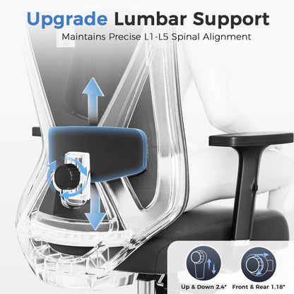 COMHOMA Ergonomic Office Chair Big and Tall Gaming Chair with Footrest, 3D Adaptive Lumbar Support & Headrest, High Back Rolling Computer Chair with Wide Seat, Breathable Mesh, ErgoFlex-F26, Black