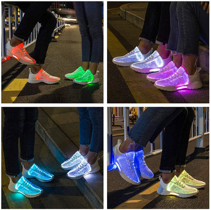 LED Fiber Optic Shoes Light Up Sneakers for Women Men Luminous Trainers Flashing Sneakers for Festivals, Christmas, Halloween, New Year Party with USB Charging, White 41